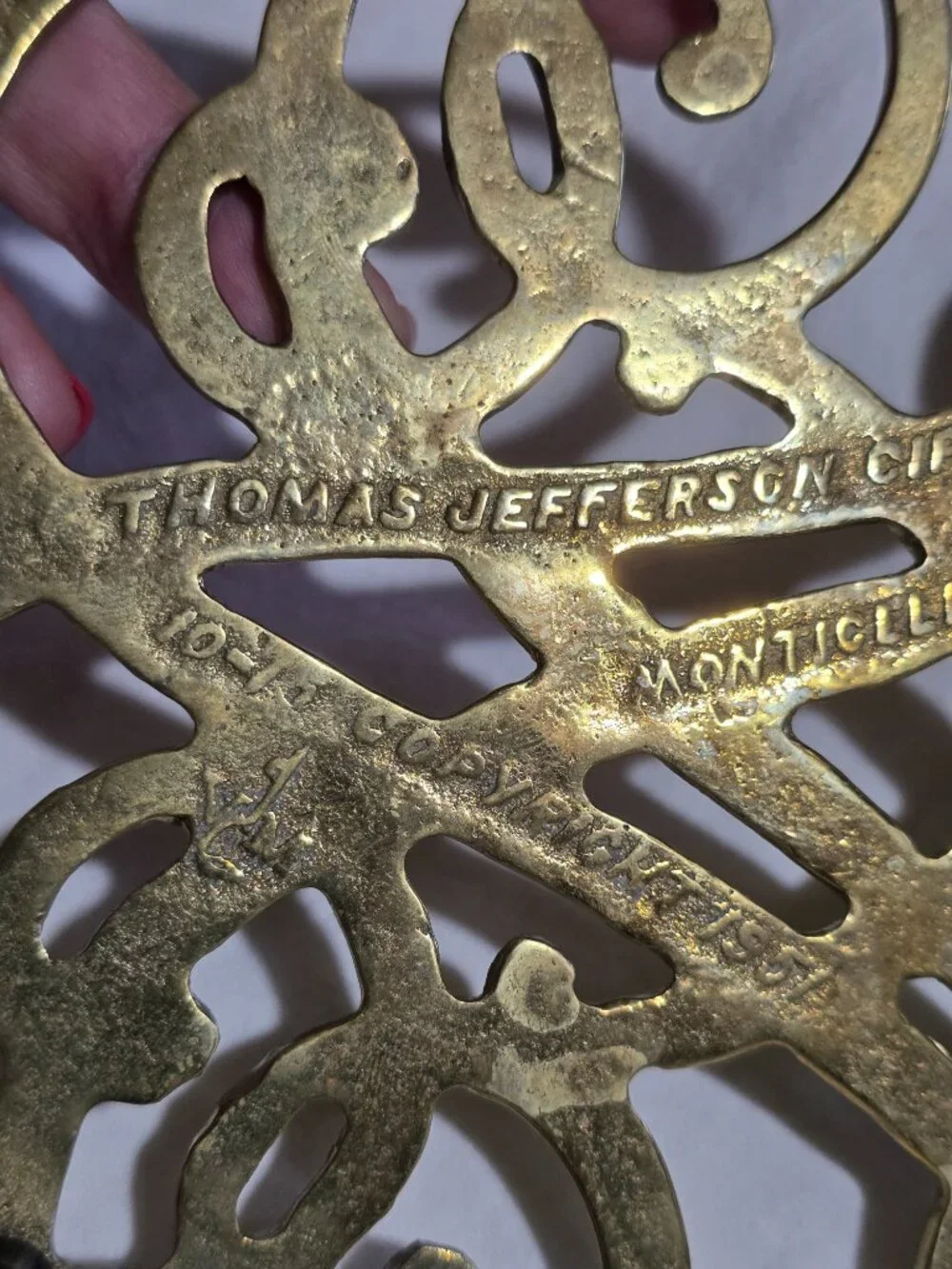 Vintage Thomas Jefferson Cipher Trivet - Solid Brass - Monticello Souvenir 1961